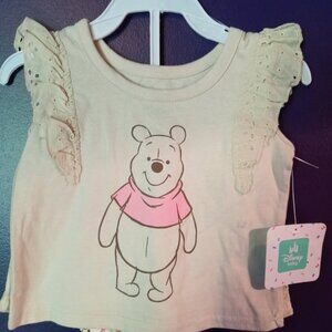 Winnie the Pooh Set with Ruffled Lace Detailing and Smiley Pooh Faced Shorts - N